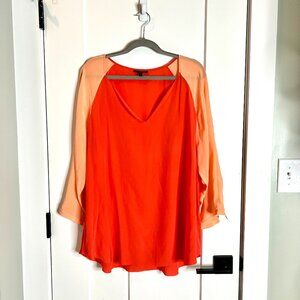 Eileen Fisher Silk Crepe deChine Colorblock Colorful Tunic Top 100% Silk Sz XL